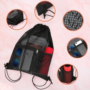 Custom Breathable Mesh Drawstring Gym Bag With Zipper Pocket Water Bottle Pocket Lightweight Swim Beach Sports Backpack For Bulk - Product Image 5