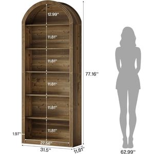 Libreria Alta in Legno con Arco, Espositore e Piattaforma, Multiuso per Stoccaggio e Supporto Piante - Product Image 5