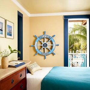 Wooden Nautical Ship Steering Wheel <b>Wall</b> <b>Decor</b> Beach Style Rudder Hanging for Home - Product Image 2