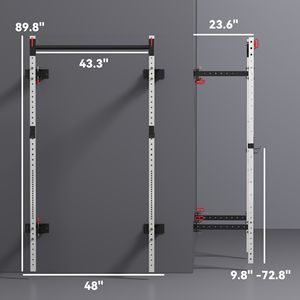Adjustable White Power <b>Rack</b> Wall Mounted with Pull-Up Bar 1000 Pounds Capacity Folding Squat <b>Bench</b> - Product Image 2