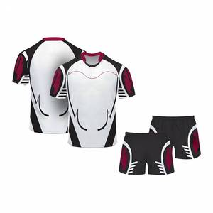 Ensemble d'uniformes de rugby unisexe rouge à manches courtes, col rond/col en V, en polyester anti-humidité, coupe régulière, toutes saisons, transfert thermique sur le devant - Product Image 4