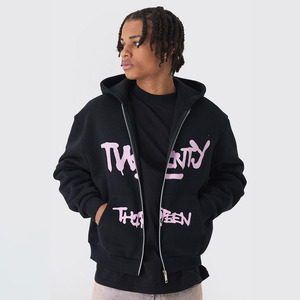 OEM Heavyweight 500GSM High Quality Screen Printed Oversized Zip <b>up</b> Hoodie Sports Casual Streetwear Hoodies Men 100% Cotton - Product Image 1