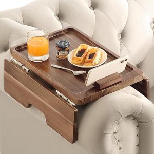 Robusto Vassoio per Bracciolo del Divano con Ampia Presa, Supporto Telefono Girevole a 360°, Doppie Cerniere Grandi in Acciaio Inox SS304, Doppio Tavolino da Bracciolo Grande - Product Image 1