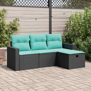 Ensemble de canapé de jardin en rotin PE noir 4 pièces avec housses amovibles - Product Image 1