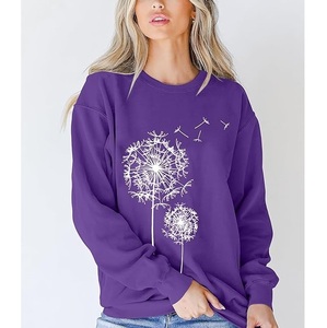 New Collection Luxury Long Sleeve Neck Shoulder Slope Printed Comfortable Casual Women's Cotton Sweatshirt Winter Custom Front - Product Image 3