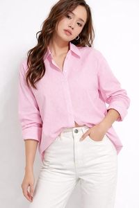 Camisa a Rayas de Algodón para Mujer, Verde y Blanca, Rayas Verticales, Camisa Holgada para Mujer, Manga Larga, Cierre de Botones, Informal y para Oficina - Product Image 3