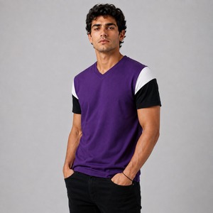 Camiseta de Manga Corta con Cuello en V para Hombre, 100% Algodón, Color Sólido, Tejido de Punto, Corte Regular, Informal, Ecológica, Transpirable, Servicio OEM - Product Image 4