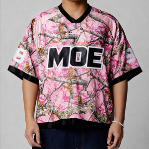 Camiseta de fútbol americano de malla de camuflaje unisex personalizada al por mayor, estilo moderno, camuflaje rosa, talla grande, OEM, marca privada, venta al por mayor - Product Image 1