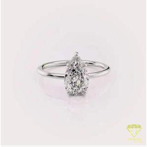 Bague de fiançailles solitaire en moissanite taille poire en or jaune, classique à quatre griffes, pour femme - Product Image 5