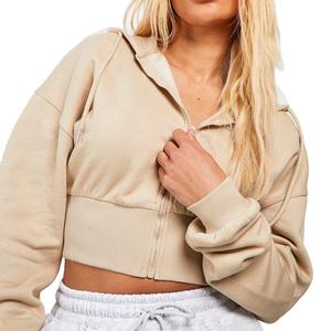 Sudadera con capucha para mujer deportiva con logotipo personalizado, Sudadera con capucha recortada y cremallera de alta calidad para Gimnasio Deportivo Premium para mujer - Product Image 2