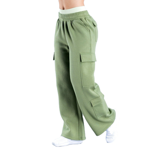 Pantalon cargo décontracté sportif rose uni taille haute coupe droite longueur entière pour femme avec poches et taille élastique, idéal pour l'été, 100 % polyester - Product Image 6
