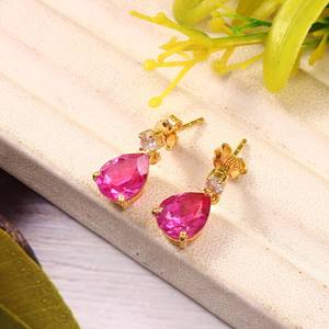 Pendientes de zafiro rosa de Ceilán, plata de ley 925, chapados en oro de 14 quilates, pendientes de pera, joyería fina para mujer, regalo - Product Image 5