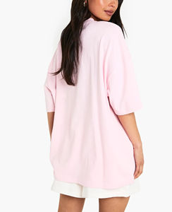 Camiseta de mujer de moda: camiseta de algodón grueso de corte holgado con hombros caídos, color rosa bebé, estilo streetwear para mujer - Product Image 4