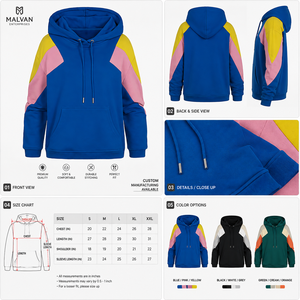 Custom Color Block Pullover Hoodie <b>Sweatshirt</b> Blue <b>Pink</b> Yellow Long Sleeve Hooded Casual Streetwear Fashion Apparel Manufacturer - Product Image 6