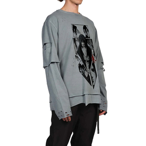 Camiseta de Manga Larga de Doble Capa 100% Algodón de Alta Calidad con Logotipo Personalizado OEM, Camisetas de Hombre con Estampado Hip Hop Personalizado - Product Image 3