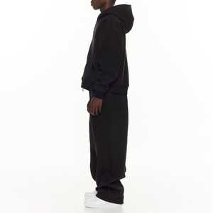 Ensemble de survêtement décontracté pour homme, personnalisé, épais, avec sweat à capuche zippé et pantalon de jogging ample évasé à effet empilé, modèle vierge - Product Image 6