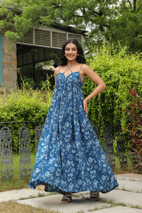 Pure Cotton Indian Block Print Women's Girls' Printed Maxi Dress Trendy Casual Summer Evening Party Dress Button <b>Long</b> Fit - Product Image 2