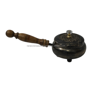 Handcrafted Iron Incense Burner with Wooden Handle <b>Decorative</b> Resin Incense Holder Home Meditation <b>Decor</b> - Product Image 1