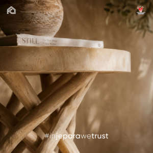Bumi <b>Rustic</b> Solid Wood Occasional <b>Side</b> <b>Table</b> Elegant Round Accent Stool Twig Base for Living Room Hotel Resort Jepara - Product Image 2