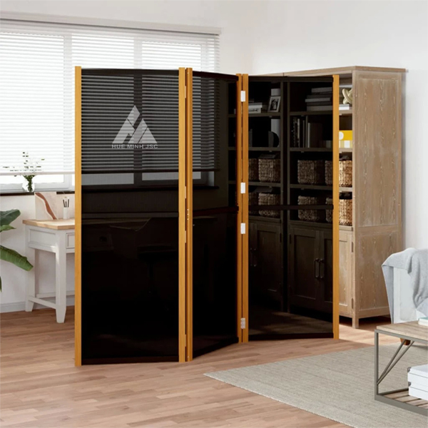 Folding Screen Room Divider Durable Acacia Wooden Canvas Partition 3 Fabric Panels for Interior Decoration Privacy Screen