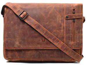 Sac fourre-tout élégant en cuir véritable marron, grande capacité, couleur unie, fermeture à rabat, résistant à l'eau, usage quotidien, services professionnels, contemporain - Product Image 1