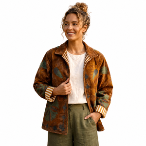 Wholesale Suzani Quilted <b>Jacket</b> Women Silk <b>Velvet</b> Embroidered Breathable Eco-Friendly Floral Stand Collar Open Front Boho Kimono - Product Image 1