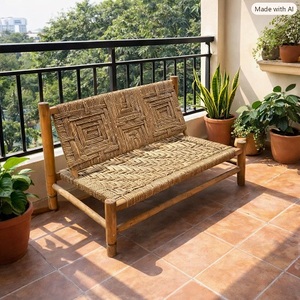 Banc de jardin moderne en bambou 3 places, structure en bois massif, résistant aux intempéries, écologique, durable et confortable - Product Image 2