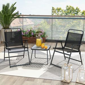 3-Piece Folding Patio Garden Set Conversation Chairs and <b>Table</b> for <b>Outdoor</b> Entertaining - Product Image 1