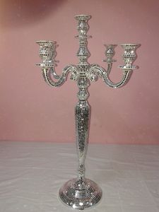 <b>Mirrored</b> Mosaic Candelabra 4-Arm <b>Candle</b> <b>Holder</b> Decorative Home Wedding Decoration Glass Stand - Product Image 1