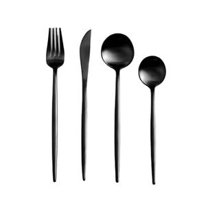 Juego de cubiertos negros de última generación, 4 piezas, de acero inoxidable, aptos para uso alimentario, reutilizables, para eventos, fiestas y cenas. - Product Image 1