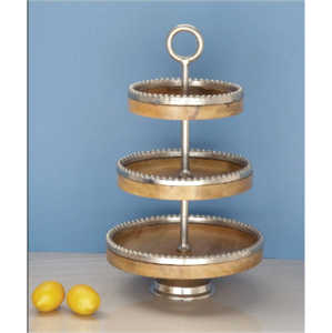 Luxury 3 Tier Wood <b>Cake</b> <b>Stand</b> Silver Beaded Metal Rim Tiered Serving Tray Decorative Cupcake Display Rack <b>Stand</b> for Party Event - Product Image 1