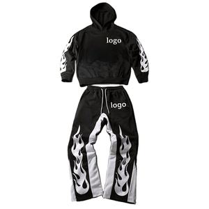 Chándales negros para hombre de precio responsable, ropa de calle transpirable de algodón 100%, chándales únicos de dos piezas con estampado personalizado informal - Product Image 1