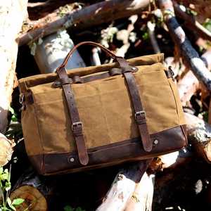 Sac de voyage en toile cirée et cuir véritable personnalisé pour homme, sac de sport imperméable pour l'extérieur, sac de week-end, bagage à main LCTB-0023 - Product Image 5