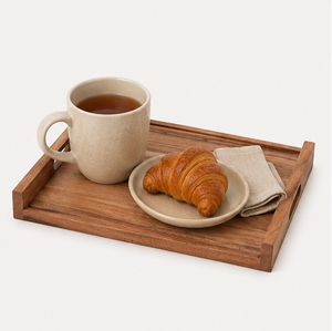 Custom Logo Natural Acacia Wood Serving <b>Tray</b> With Cutout Handles Durable Square Wooden Platter For <b>Breakfast</b> Coffee Table - Product Image 2