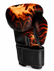 Gants de boxe IBERIA Premium noirs avec imprimé flamme orange et crâne, gants d'entraînement en cuir PU, logo personnalisé, vente en gros OEM - Product Image 3