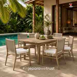 Silla de Comedor y Sillón de Madera de Teca Sólida Toba, Elegante y de Primera Calidad, con Cuerdas, para Exteriores, Patio, Jardín, Hogar, Jepara, Indonesia - Product Image 1