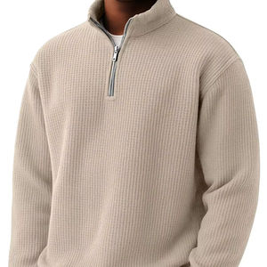 Suéter de punto verde para hombre con cuello alto y cremallera, corte regular, color liso, informal, para otoño - Product Image 1
