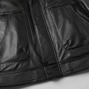 Veste de moto en cuir véritable avec fourrure, manches longues, simple boutonnage, manteau d'hiver pour homme, coupe-vent, épais et solide - Product Image 6