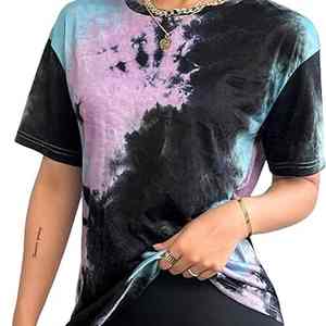 Camiseta de Mujer para Verano, de Buena Calidad, Estilo Urbano, Cuello Redondo, Estampado, Manga Corta, Tie Dye, en Venta - Product Image 6
