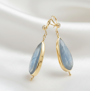 Boucles d'oreilles en labradorite |   Pierre précieuse de forme poire |   Argent sterling 925 plaqué or 18 carats |   Boucles d'oreilles pendantes de 5 pouces |   Cadeau pour elle - Product Image 1