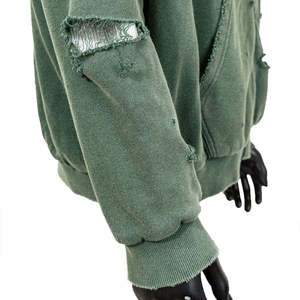 Sudadera con Capucha y Cierre de Cremallera para Hombre SAAR INDUSTRIES, Verde Sólido, 100% Algodón Lavado, Logotipo Frontal, Manga Regular, Ropa de Invierno - Product Image 5