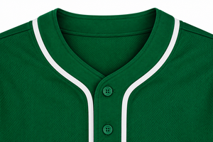 Maillot de baseball vert personnalisé à manches courtes avec boutons, pour équipe sportive, avec noms, numéros et bordure rayée - Product Image 3