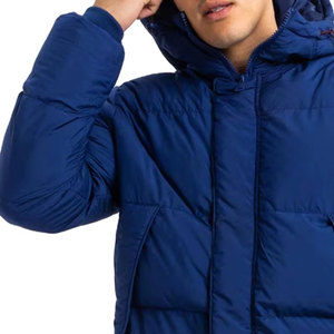 Chaqueta Acolchada Azul con Capucha para Hombre, Cortavientos, Rellena de Plumón, Abrigo Casual de Invierno, Corte Regular, Cierre de Cremallera, Color Sólido, Gruesa y Aislada - Product Image 3