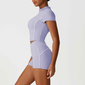 Leggings, Nueva Colección, Marca Privada, Conjunto de Yoga para Mujer, 3 Piezas, Ropa Deportiva, Cintura Elástica, Conjunto de Yoga Personalizado de Manga Corta - Product Image 3