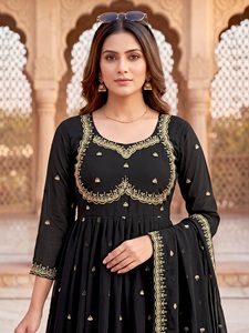Festive Elegant Premium Silk Blend <b>Womens</b> Embroidered <b>Kurta</b> With Patiala Dupatta Ethnic Outfit Smooth premium silk blend <b>womens</b> - Product Image 3