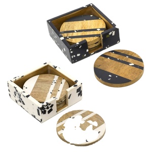 Bone Resin & Wood Customized Eco-Friendly Multi-functional <b>4</b>-Piece Square Design Tea Coasters Holder - Product Image 6