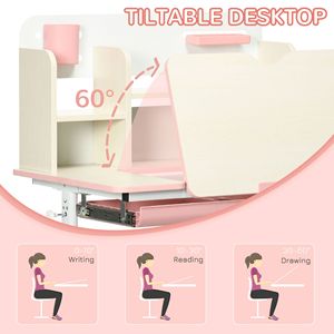 Tavolo da scrittura rosa regolabile per bambini tavolo da studio regolabile in altezza cassetto del Desktop inclinabile per la conservazione dei compiti di scuola incluso - Product Image 5