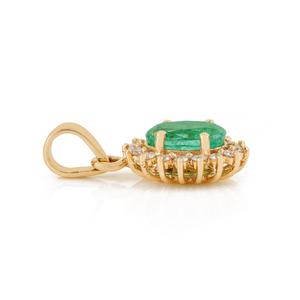 Stunning Handmade New Collection of 100% Natural <b>Emerald</b> & Diamond Cluster <b>Pendant</b> Pure 14K Yellow Gold Wedding Gift Jewelry - Product Image 5