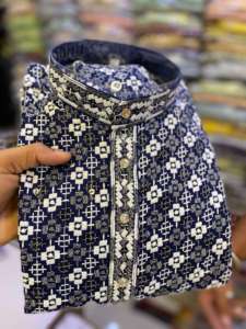 ชุดคุर्ตา ปาจามา ปักลายชิกันการี สำหรับผู้ชาย งานแต่งงานแบบอินเดีย ชุดพิธีการสำหรับผู้ชาย - Product Image 6