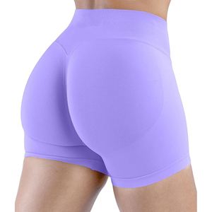 Shorts de Yoga de Cintura Alta Color Lavanda Claro para Mujer, Sin Costuras, de Secado Rápido, Spandex/Nylon, Largos, para Gimnasio y Fitness - Product Image 3